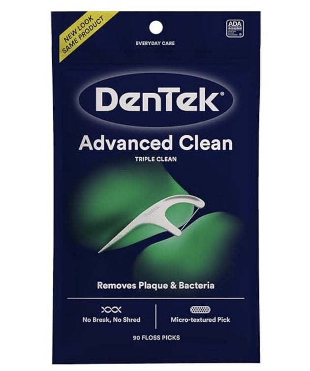 DenTek Triple Clean Advanced Clean Floss Picks, No Break & No Shred Floss, 90 Count, White